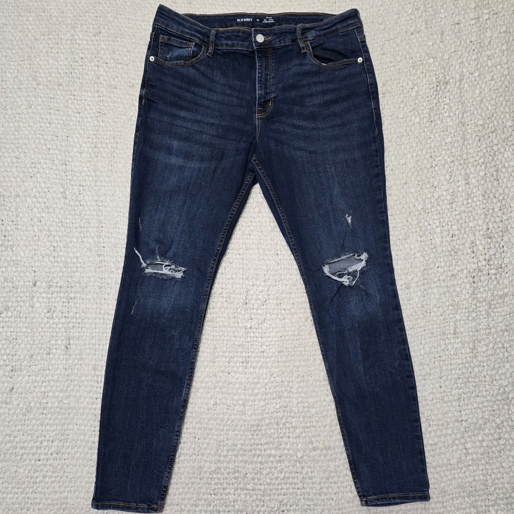 OLD NAVY Mid Rise Rockstar Super Skinny Distressed Blue Jeans Size 14